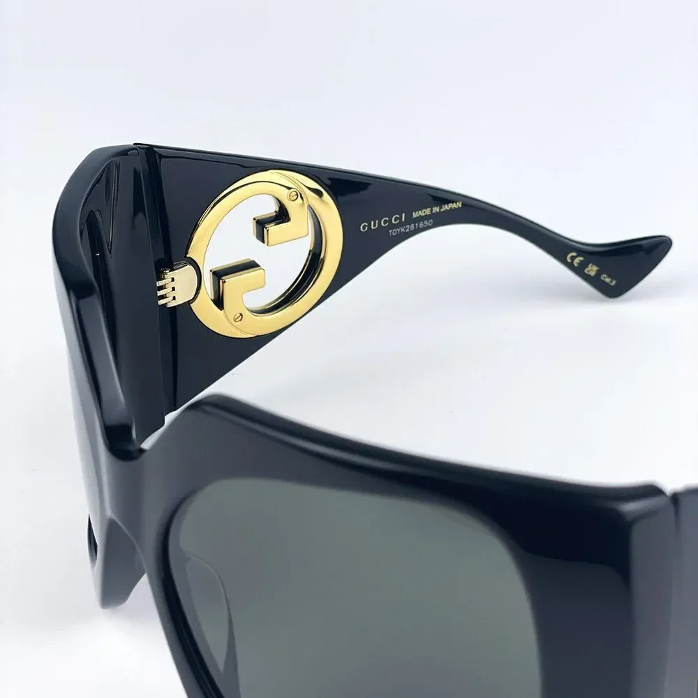 NEW Gucci GG1255S 001 Black Grey Wraparound Oversized Women Sunglasses